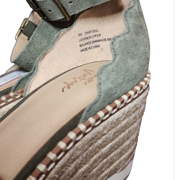 Crown Vintage Daffodil Espadrille Wedge Sandals Olive Green Suede Shoes size 8M - Picture 12 of 14